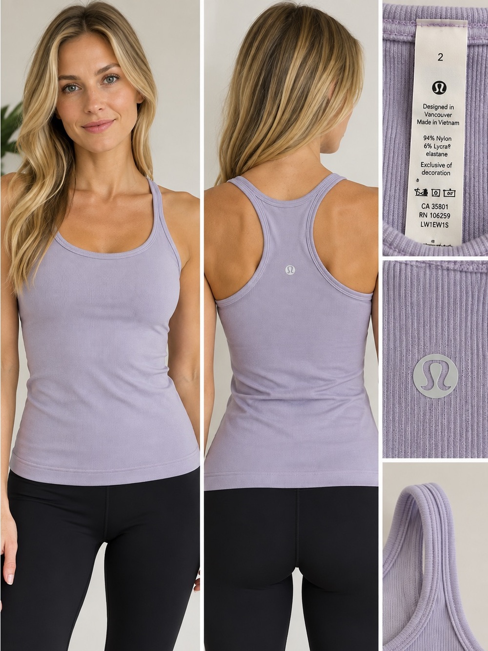 lululemon athletica Light Lavender Ribbed Racerback Tank